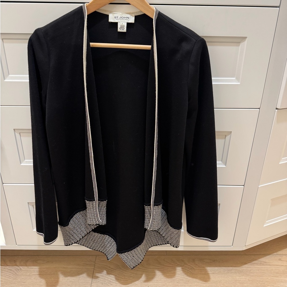 St. John Black Cardigan with Cream Trim